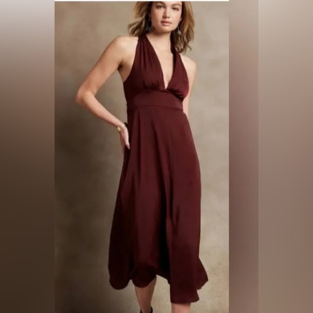 Banana Republic Midi Dress in Pinot Noir Burgundy. Beautiful T-shaped back.